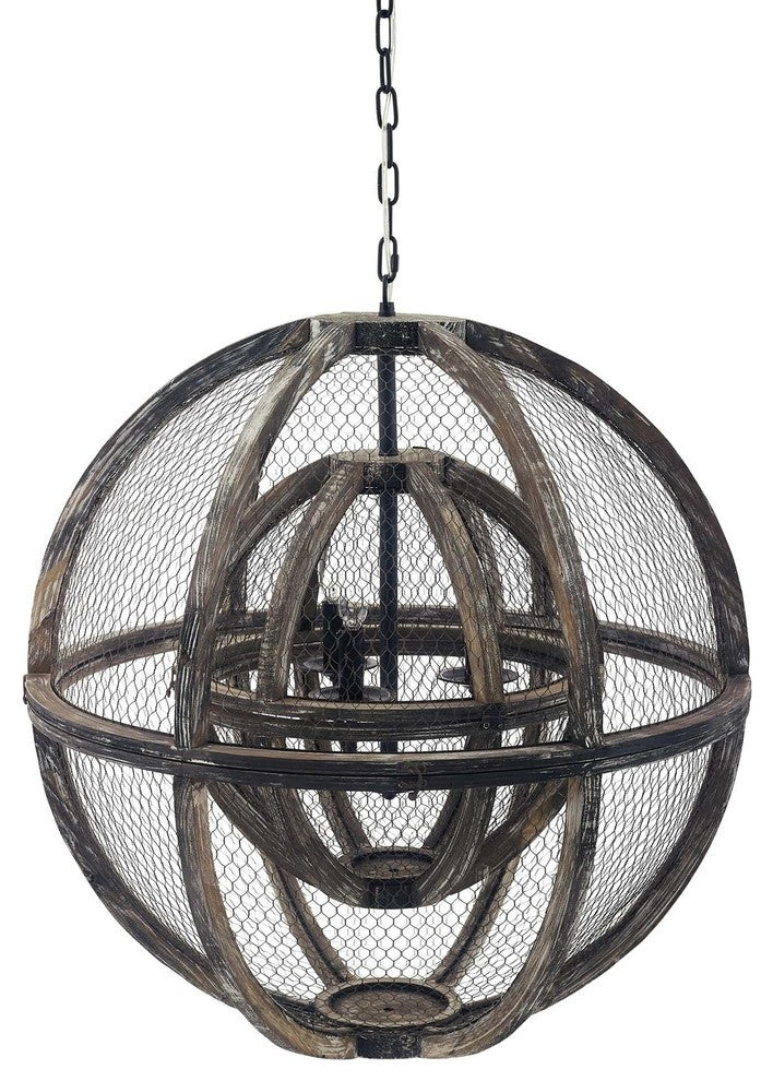 Gravitate Globe Rustic Oak Wood Pendant Light Chandelier