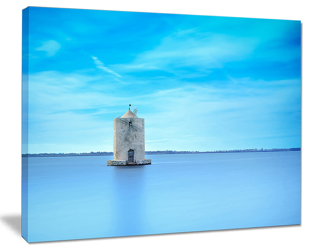 "Old Spanish Windmill in Blue Lagoon" Seashore Wall Art, 20"x12"