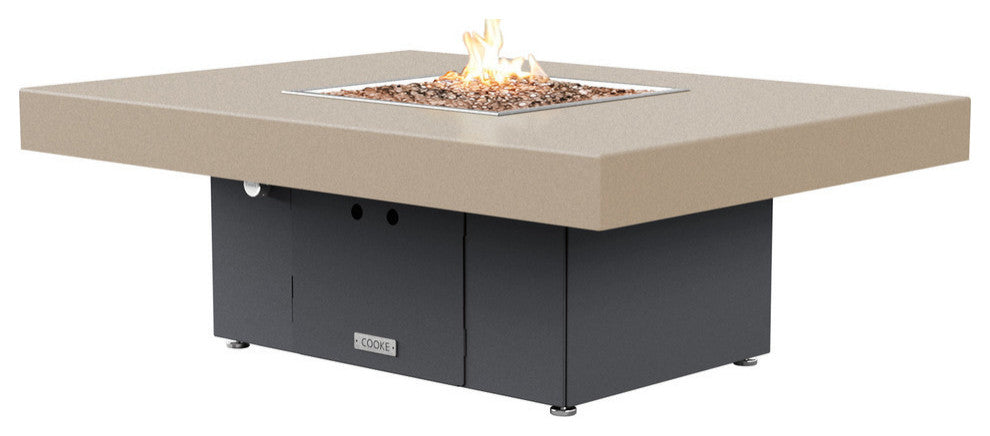 Rectangular Fire Pit Table, 48x36, Propane, Beige Top, Gray