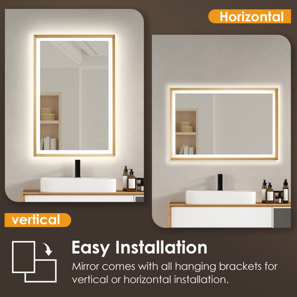 Apollo Anti-Fog Dimmable Vanity, LED Lighted Wall Mirror, Brushed Gold, 24"