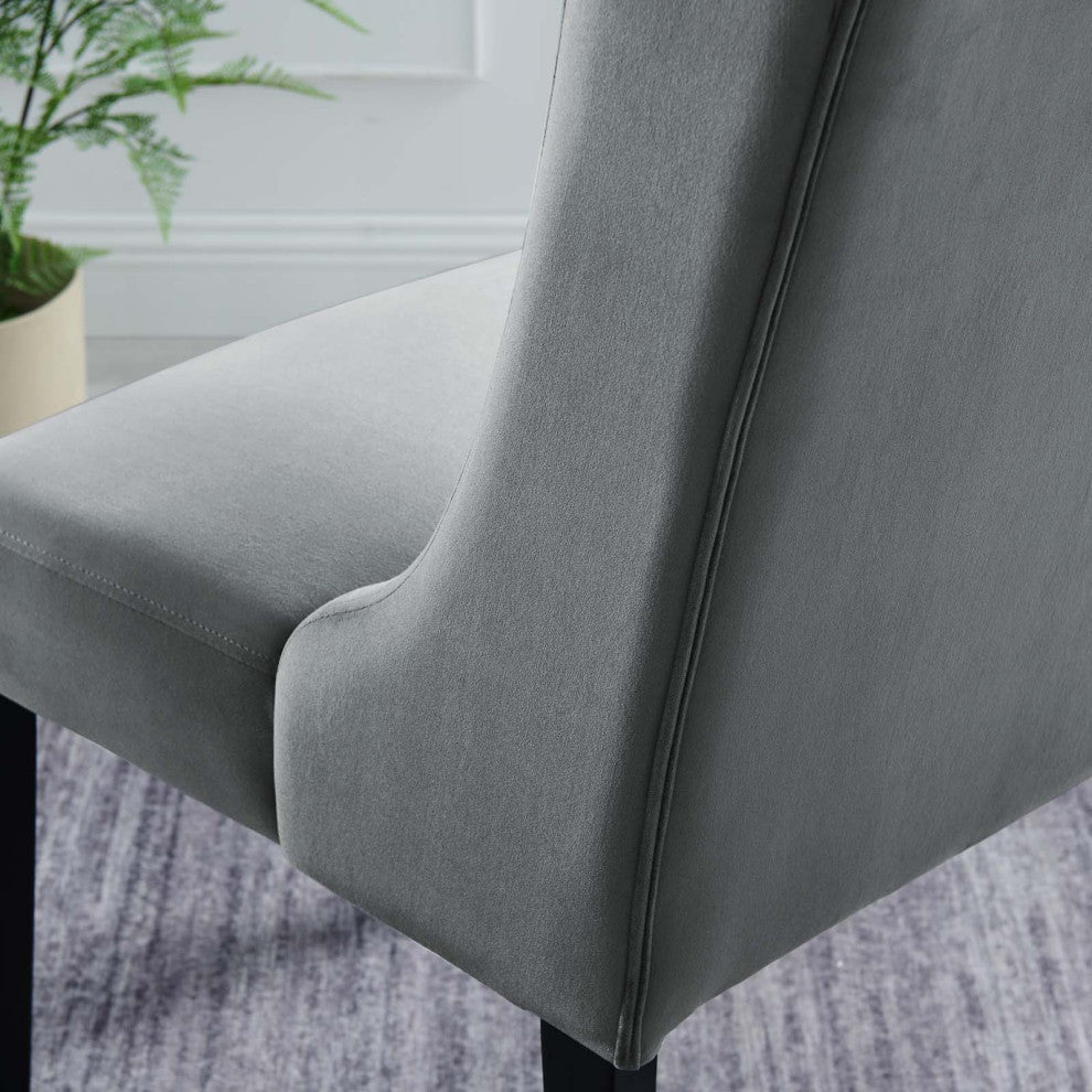 Side Dining Chair, Set of 2, Gray, Velvet, Modern, Cafe Bistro Hospitality