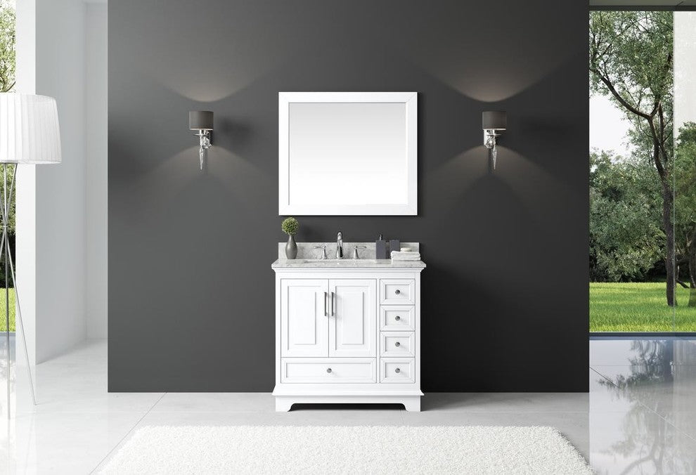 36" Single Sink Bathroom Vanity With Carrara Marble Top
