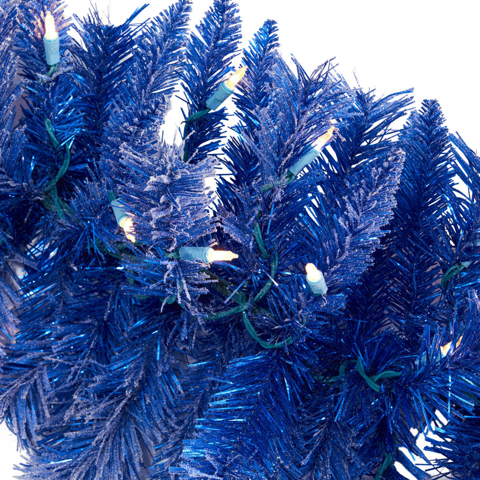 Nearly Natural 6'' Blue Artificial Christmas Garland with 50 Warm White Lights