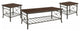 Brown Wood and Metal Coffee Table and End Tables Three Piece Set