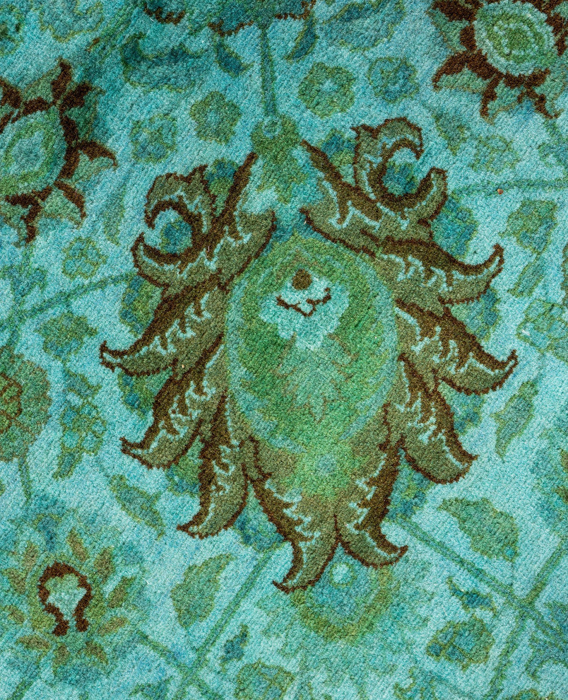 Overdyed One-of-a-Kind Hand-Knotted Area Rug Green, 7' 1" x 7' 1"
