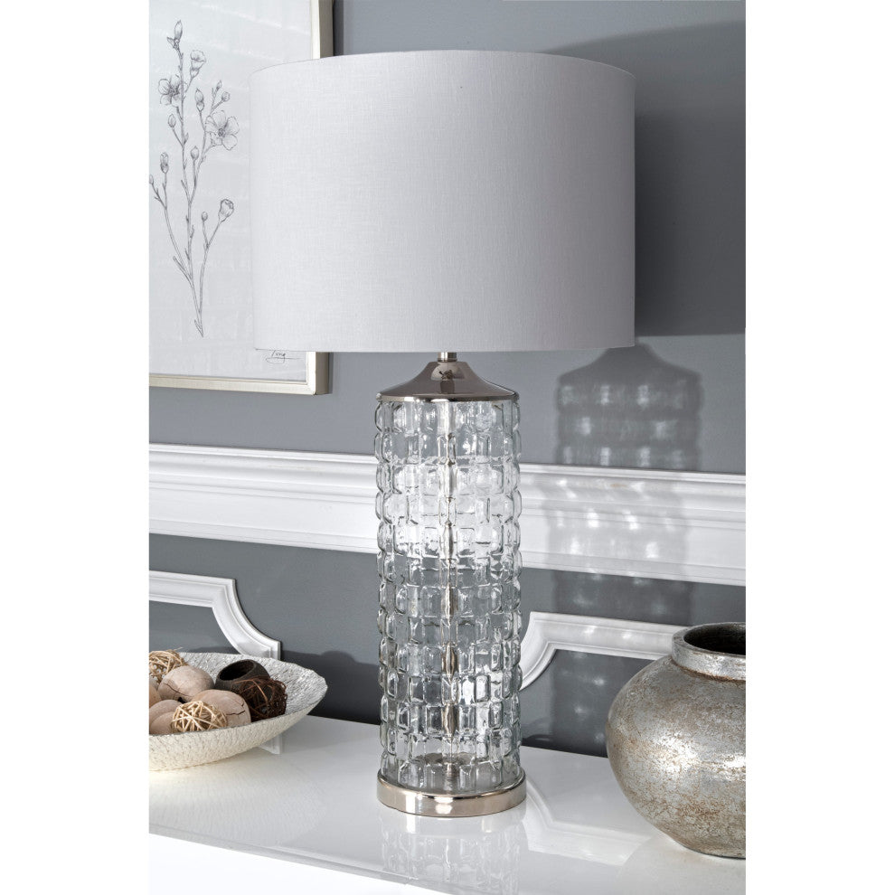 Nuloom Glass Cotton Shade Clear Finish 3-Way Switch Table Lamp, 15"