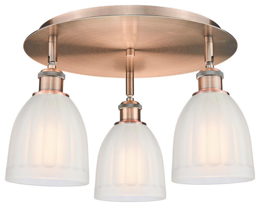 Brookfield-3 Light 18" Flush Mount-Antique Copper, White Glass Shade