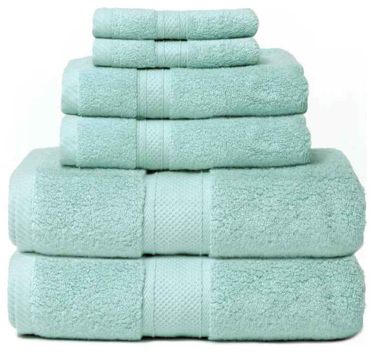 Zero Twist Hotel 6-Piece 100% Cotton Bath Towel Set, Spa Blue