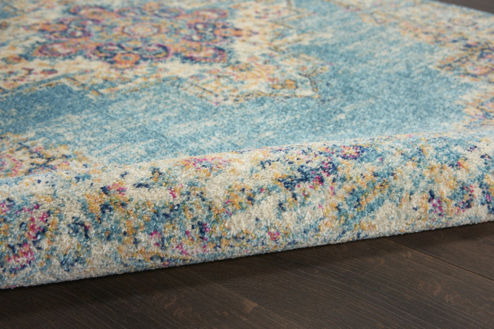 8x10 Light Blue Distressed Medallion Area Rug