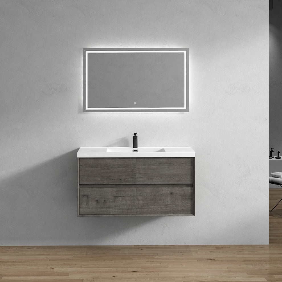 Kingdee Smoke Oak Wall Mounted Vanity With Reinforced Acrylic Sink, 48''