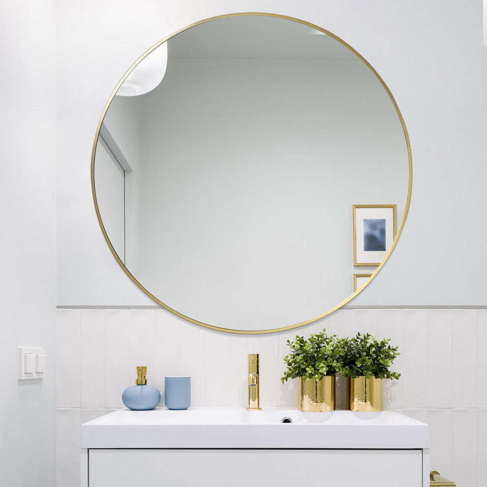 Gold Round Thin Metal Framed Decorative Hanging Mirror - 30 x 30