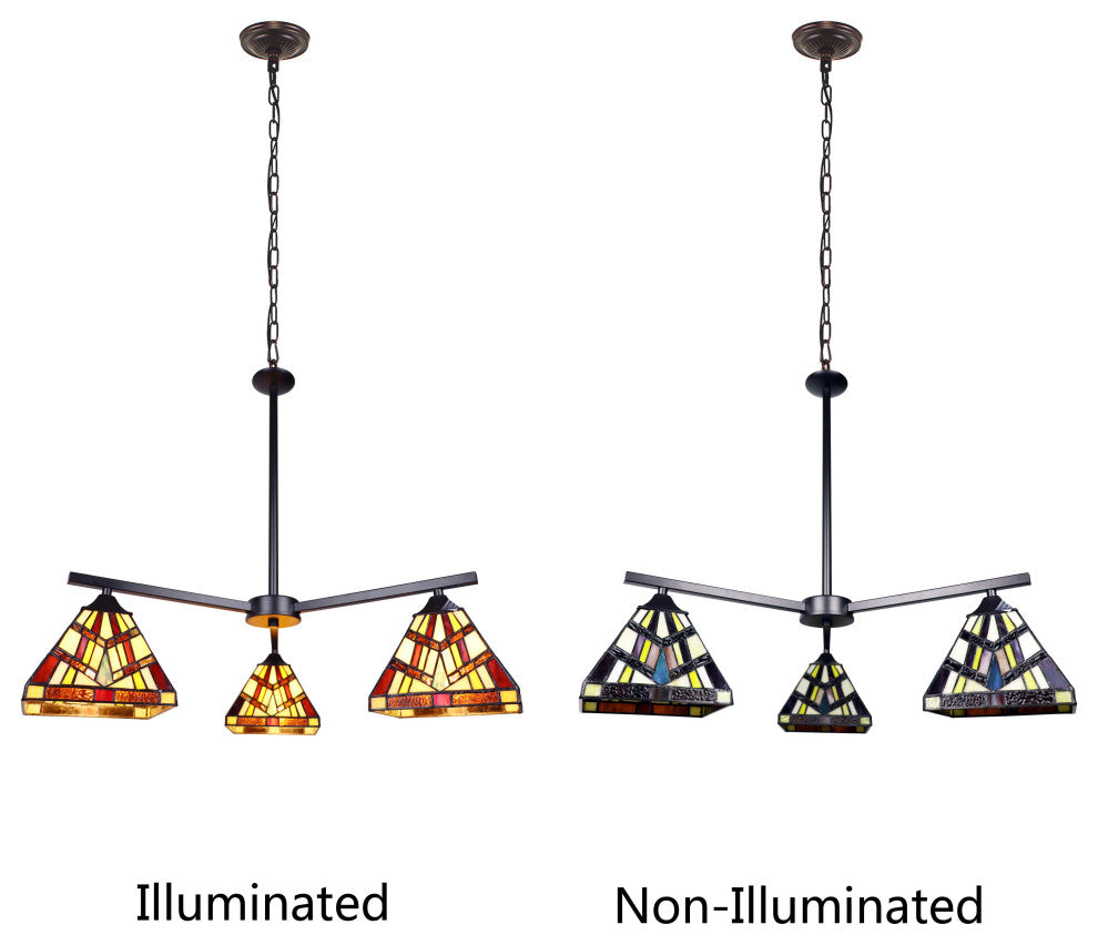 Vincent Mission Tiffany-Style 3 Light Chandelier 27" Wide