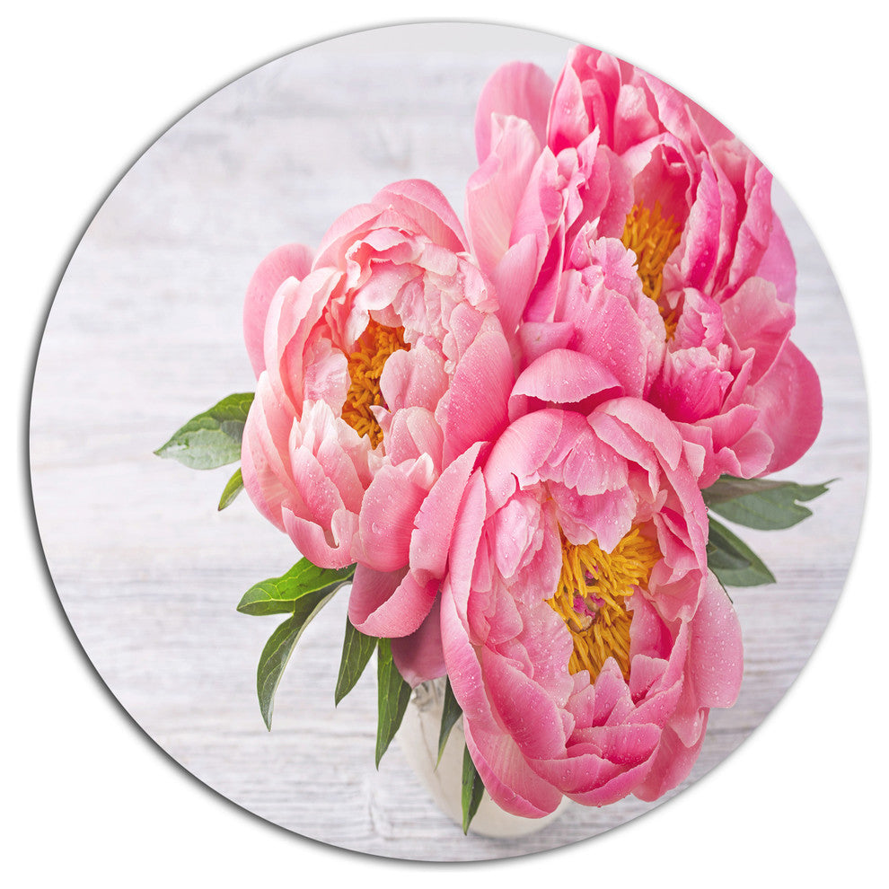Bunch Of Peony Flowers In Vase, Floral Round Wall Art, 11"