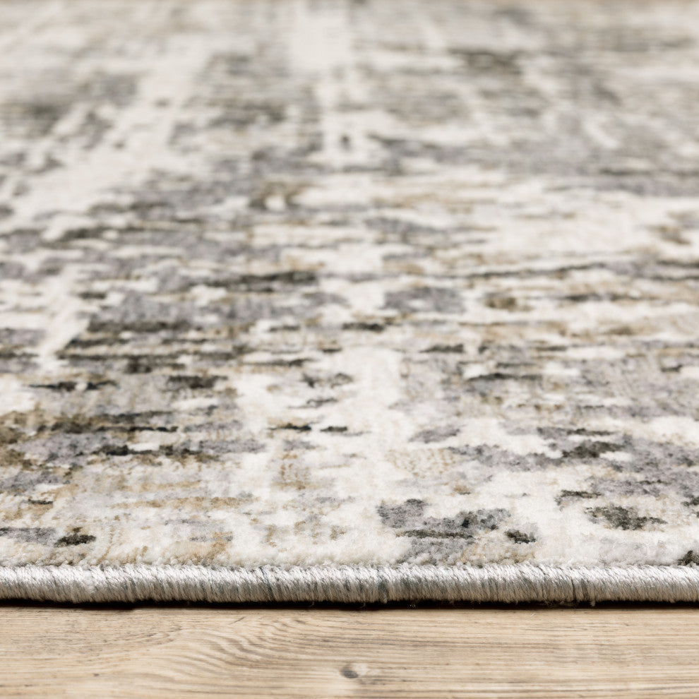 Noble Distressed Abstract Grey/ Ivory Indoor Area Rug, Grey, 2'3"x7'6"