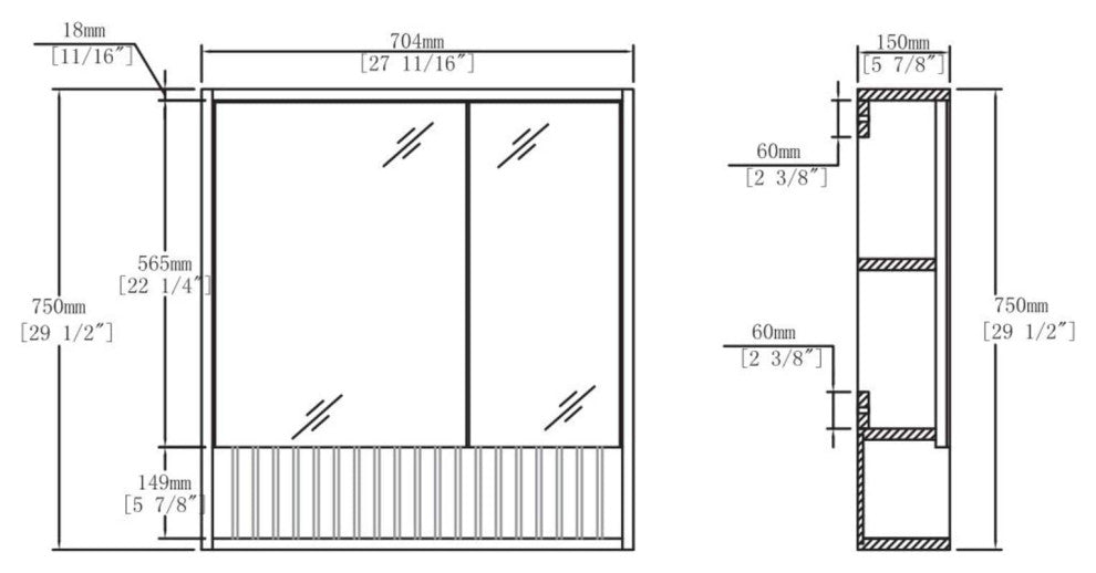 Venezian 18" Medicine Cabinet, Black, 28"