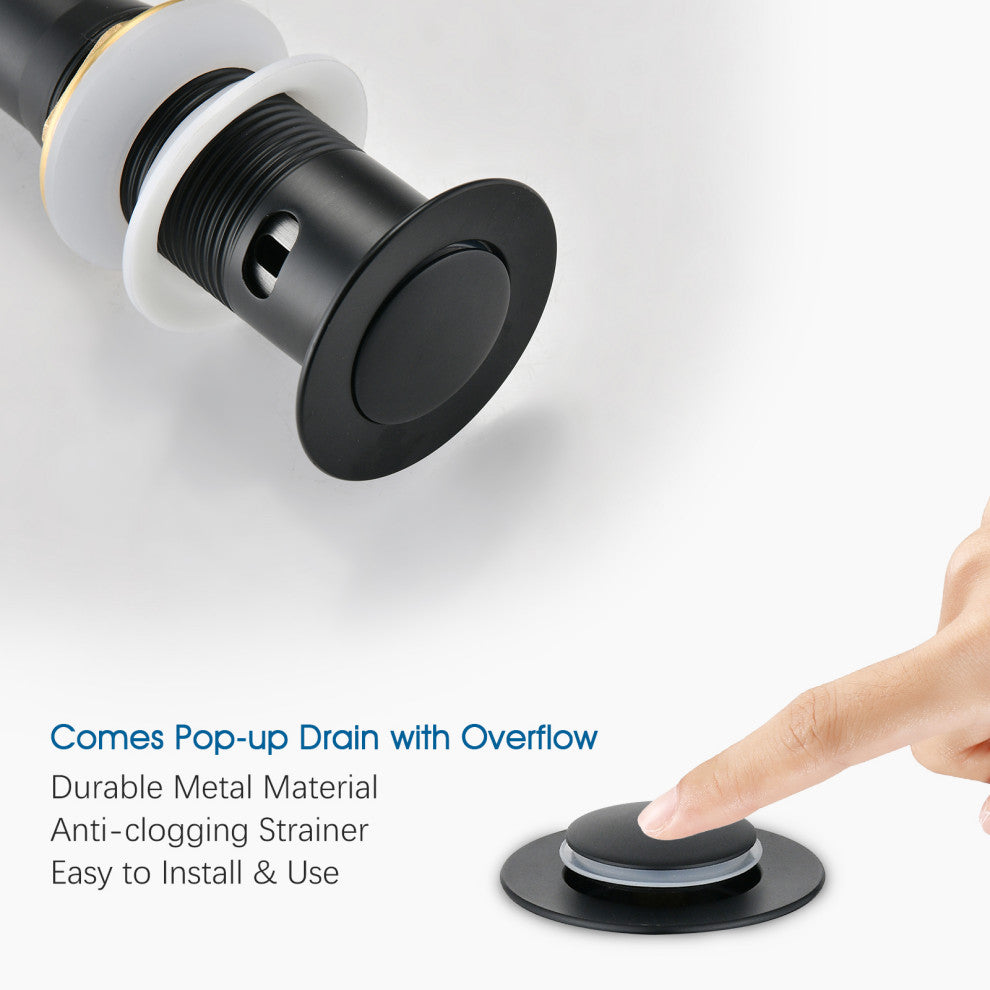 Single Hole Bathroom Faucet With Drain Assembly, Matte Black
