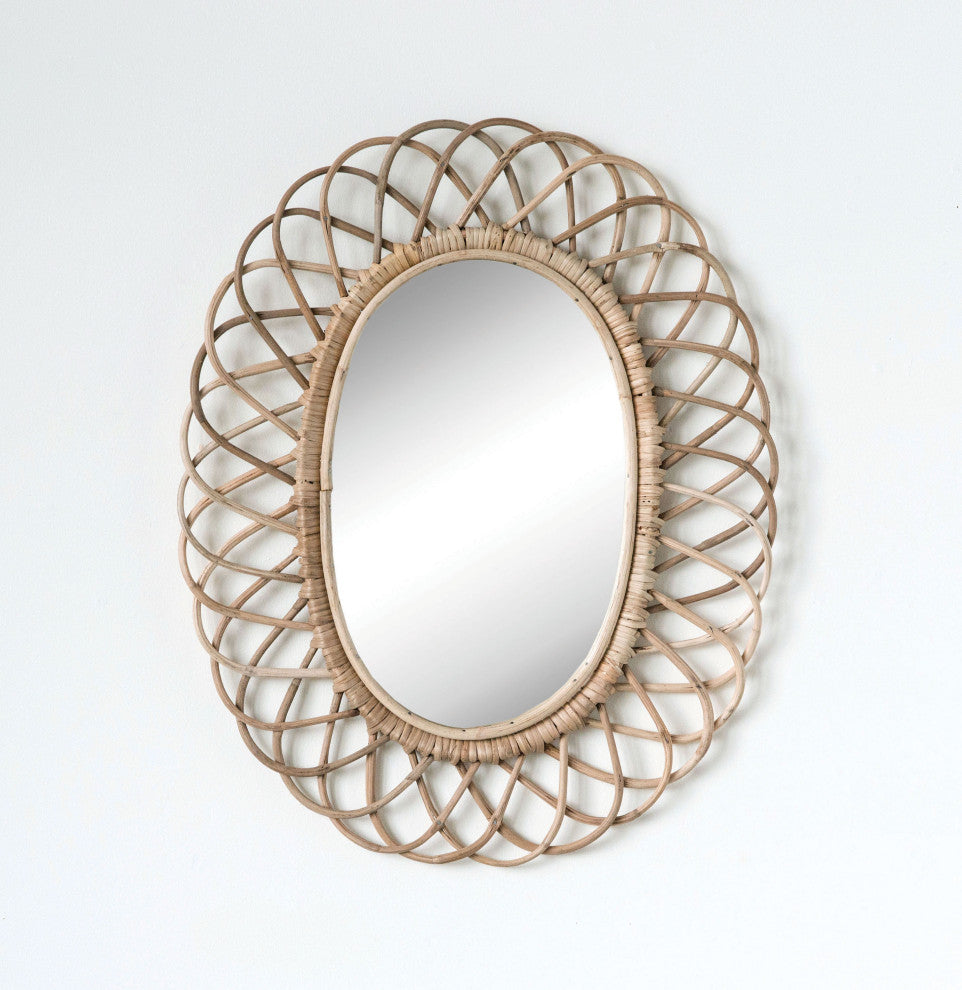 Oval Woven Bamboo Wall Mirror