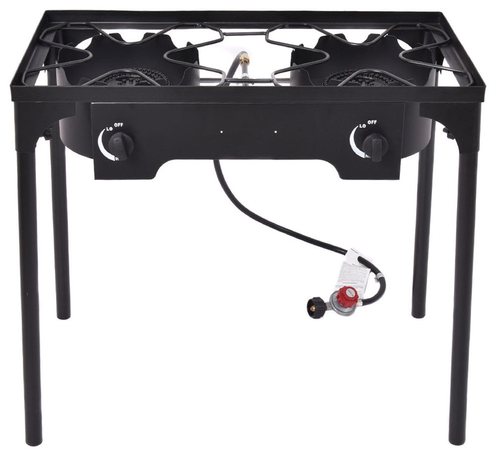 Costway Double Burner Gas Propane Cooker Outdoor Picnic Stove Stand BBQ Grill