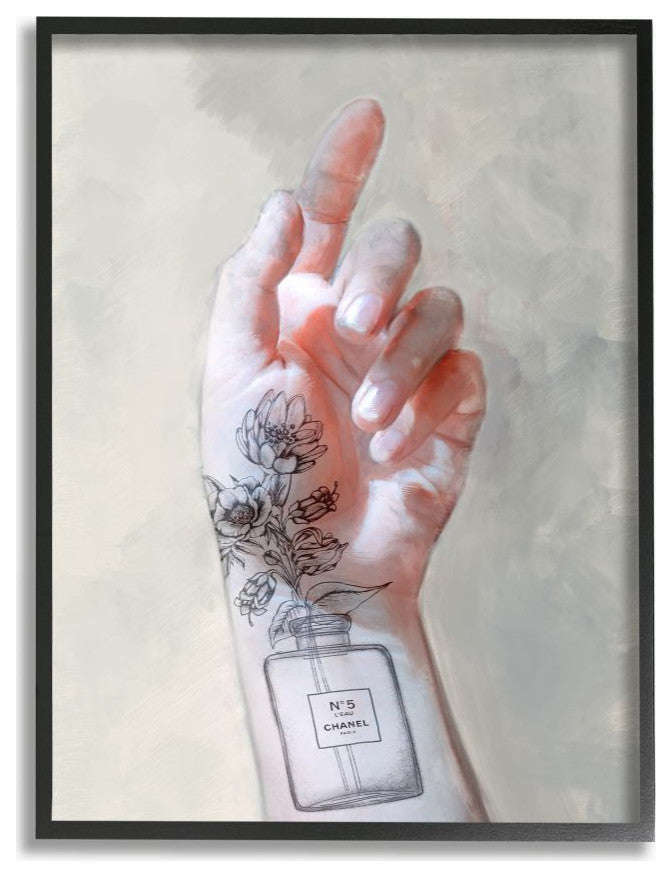 Elegant Hand Pose with Floral Glam Tattoo16x20