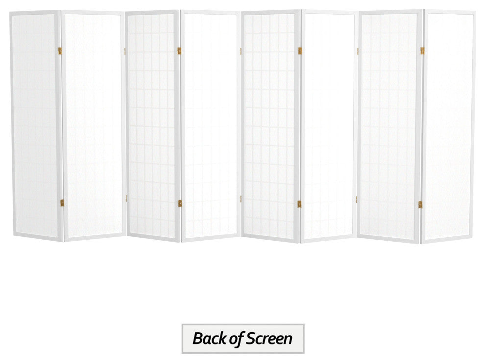5' Tall Window Pane Shoji Screen, White, 8 Panels