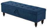 Gewnee 59" Fabric Button-Tufted Storage Ottoman Bench, Blue