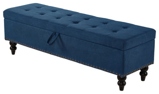 Gewnee 59" Fabric Button-Tufted Storage Ottoman Bench, Blue