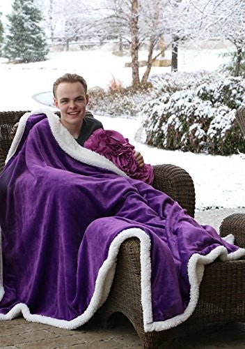Large Extra Plush Sherpa Throw Blanket 68X54, Solid Violet Purple