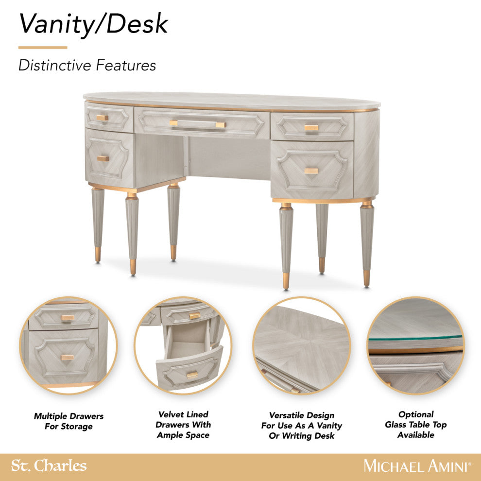 St. Charles Vanity Desk, Dove Gray