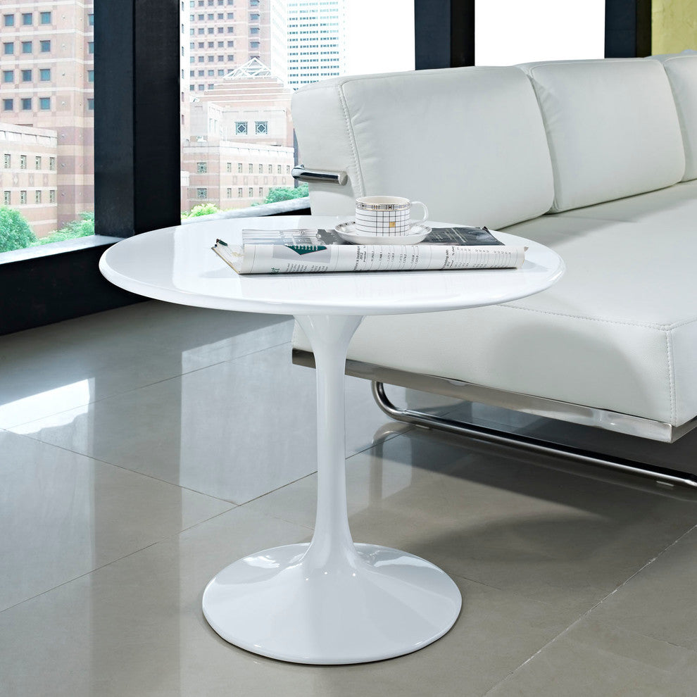 Modern Contemporary Living Room 24" Fiberglass Side Table White