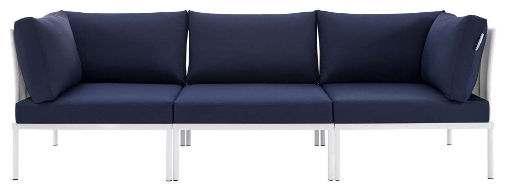Harmony Sunbrella Outdoor Patio Aluminum Sofa, White Navy