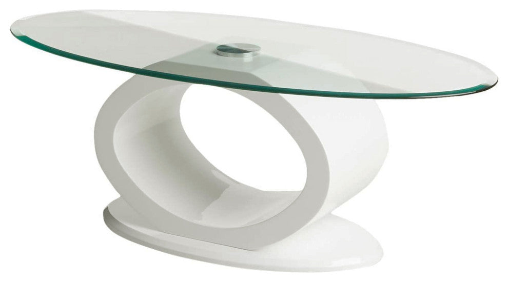 Benzara BM207644 Tempered Glass Top Coffee Table With O Shape Base, White