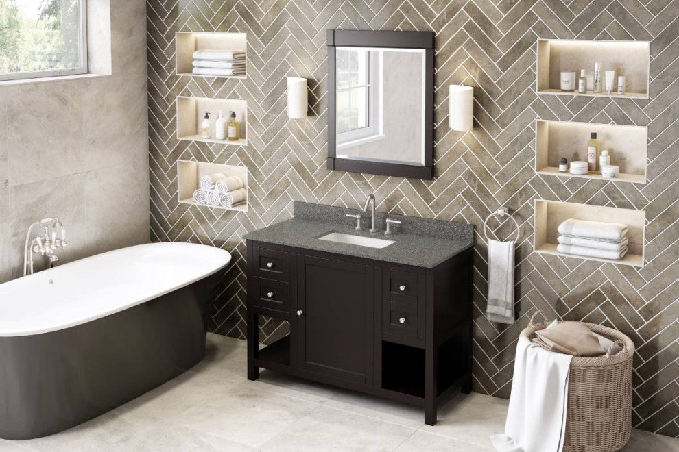 Astoria Transitional 48" Espresso Vanity, Boulder Cultured Marble Vanity Top