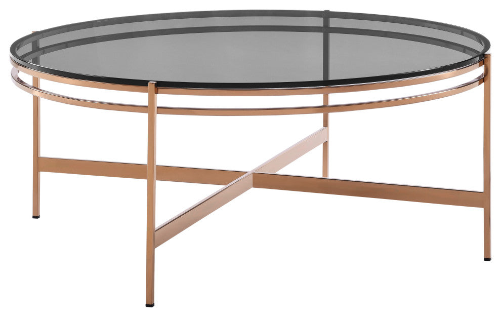 Modrest Bradford Modern Smoked Glass and Rosegold Coffee Table
