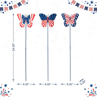 24"H Patriotic Butterflies Yard Stake, 3-Piece Set