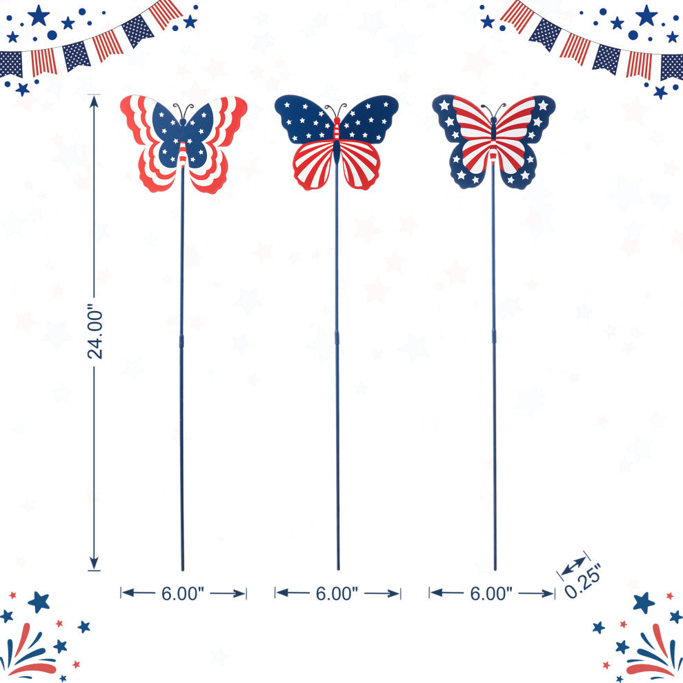 24"H Patriotic Butterflies Yard Stake, 3-Piece Set
