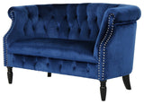 GDF Studio Melaina Tufted Scroll Arm New Velvet Loveseat, Navy Blue