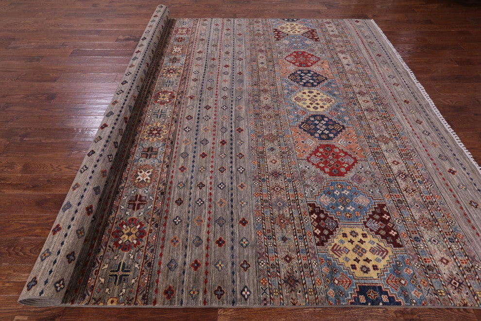 8' 11" X 12' 3" Handmade Khorjin Super Kazak Wool Rug Q11137