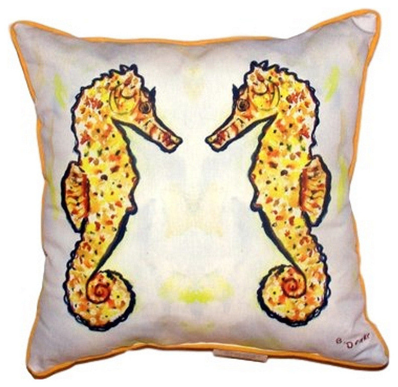 Betsy Drake Gold Sea Horses Extra Large Zippered Pillow 22x22