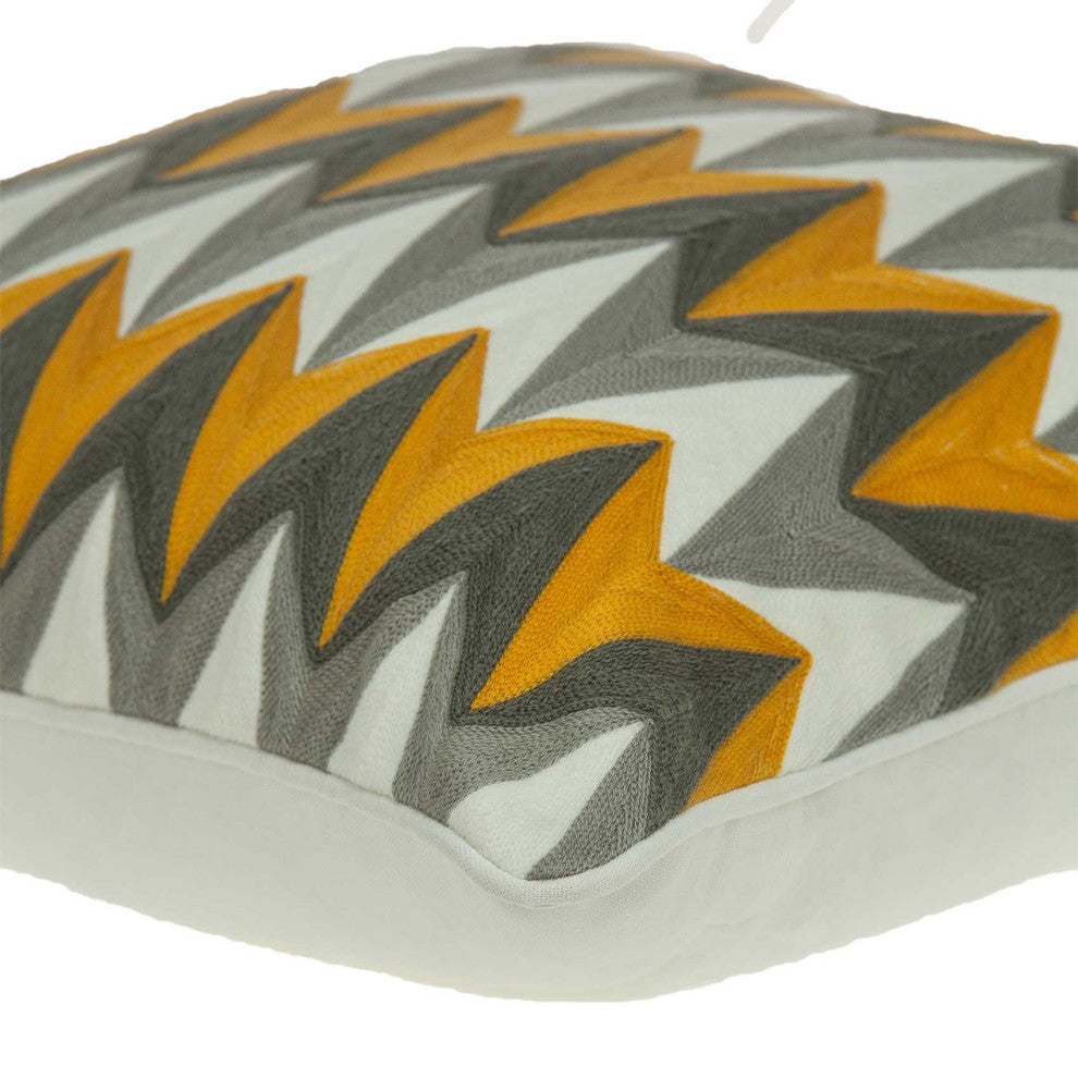 HomeRoots 20"x0.5"x20" Transitional Gray, Orange and White Cotton Pillow Cover