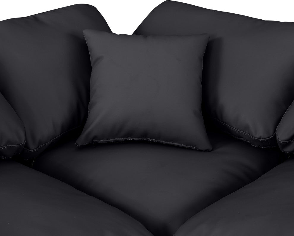 Indulge Upholstered Modular L-Shaped Sectional, Black, 5-Piece: 4 Armless Chair, 1 Corner Chair, Fiber Stuffed Vegan Leather