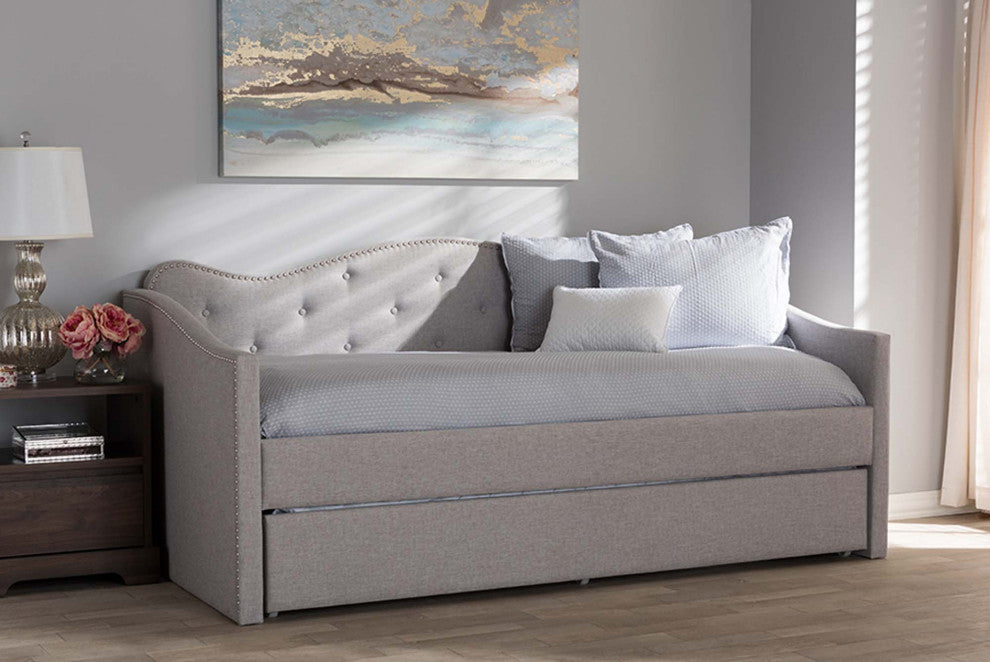 Helena Fabric Daybed With Trundle, Grayish Beige