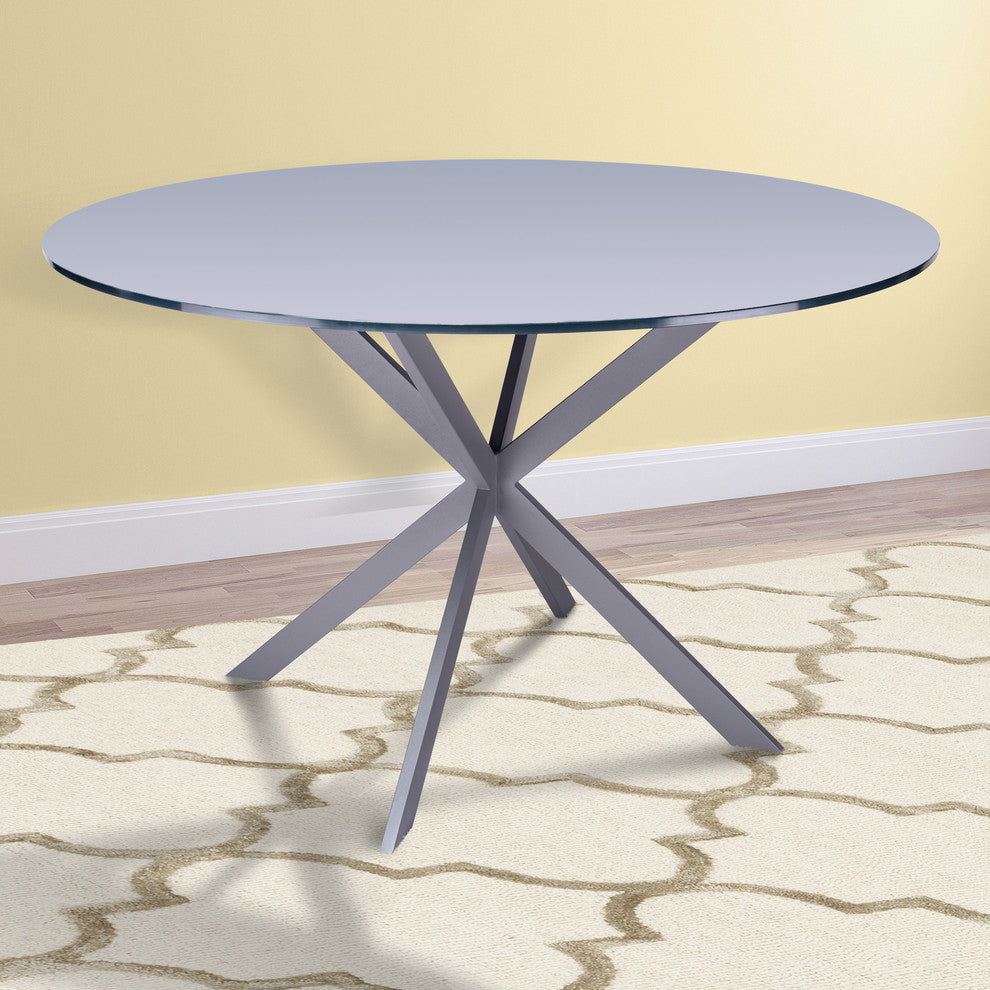 Kyros Modern Dining Table, Gray Powder Coated With Gray Tempered Glass Top