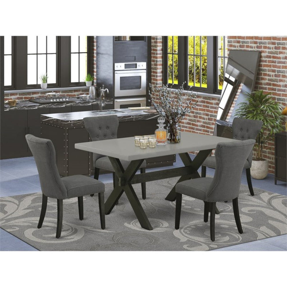 5-Piece Dining Set, 4 Chairs and Table With Cement Color Table Top, Black