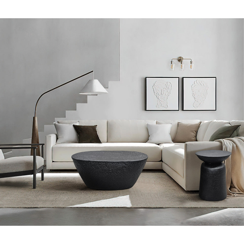Josi 36" Coffee Table Hammered Design Matte Black Aluminum Frame