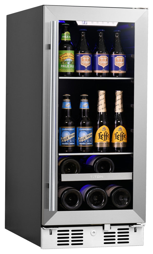 Titan Signature 15" 48 Can 7 Bottle SS Door Single Zone Beverage and Wine Cooler