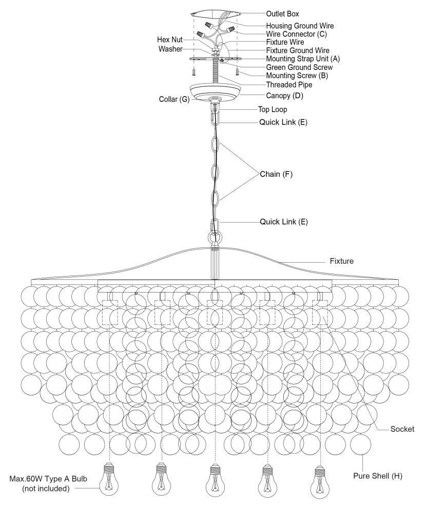 Elsa Capiz Shell 36" 5 Light Linear Chandelier Natural Brass