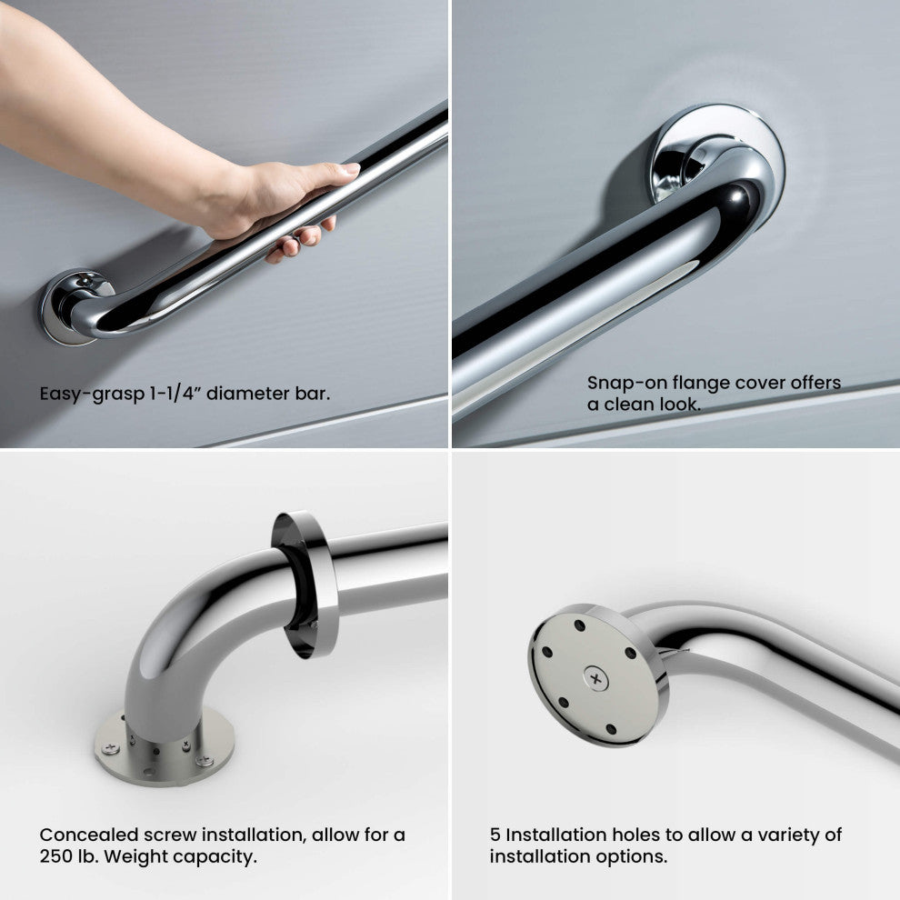 24" Stainless Steel Bathroom Safety Grab Bar, Chrome