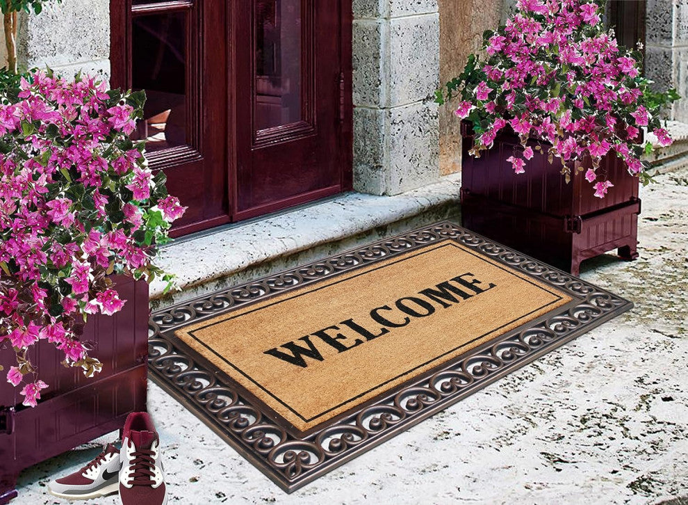 A1HC Welcome Rubber And Coir Paisley Border Double Doormat, 30"X48"