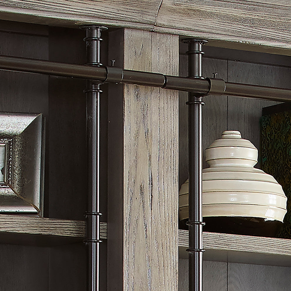 8' Tall Bookcase Wall With Ladder, Storage Organizer, Gray