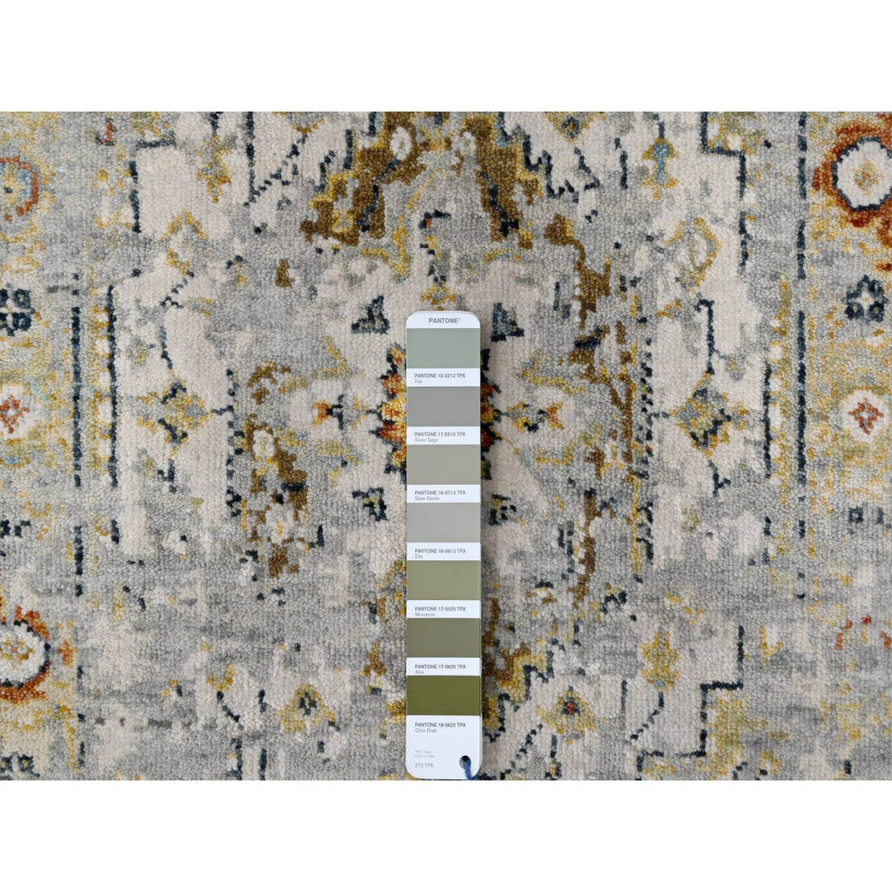 Smoky White Broken And Erased Heris Design Wool Mat Oriental Rug, 2'x3'